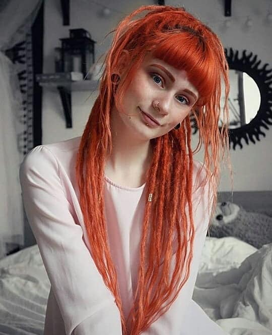 ginger dreads with bangs for women