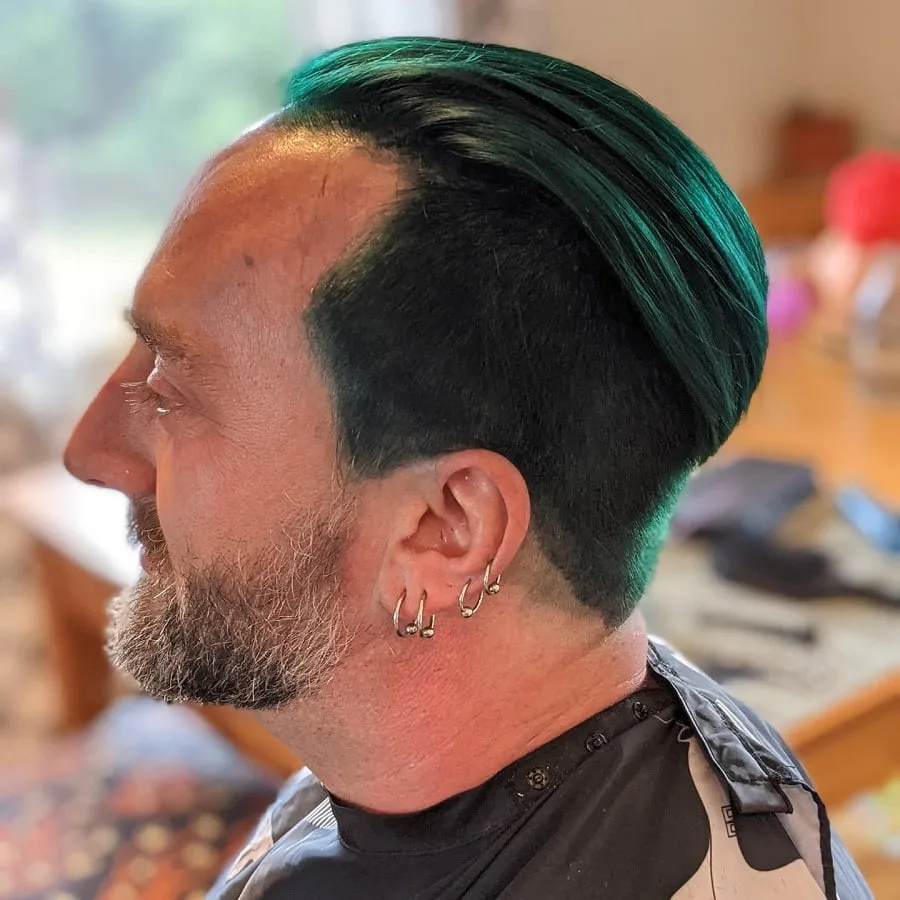 dyed hair and disconnected undercut