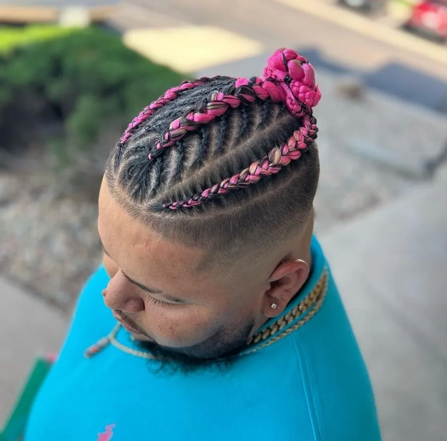 dyed man bun with shaved sides