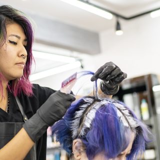 dying purple over blue hair