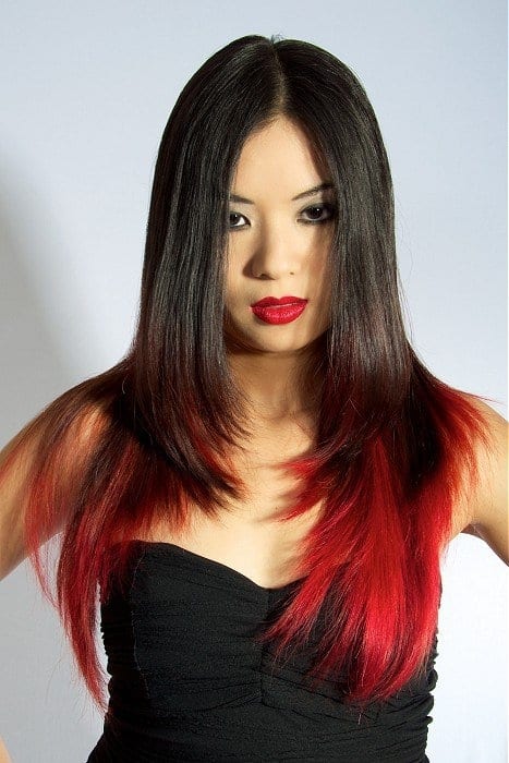 ombre Red Hair Highlights for asian girl