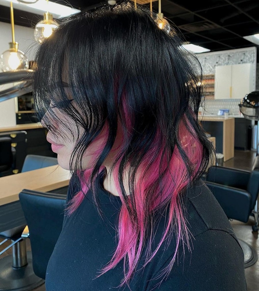 Edgy haircut for black hair with pink underneath