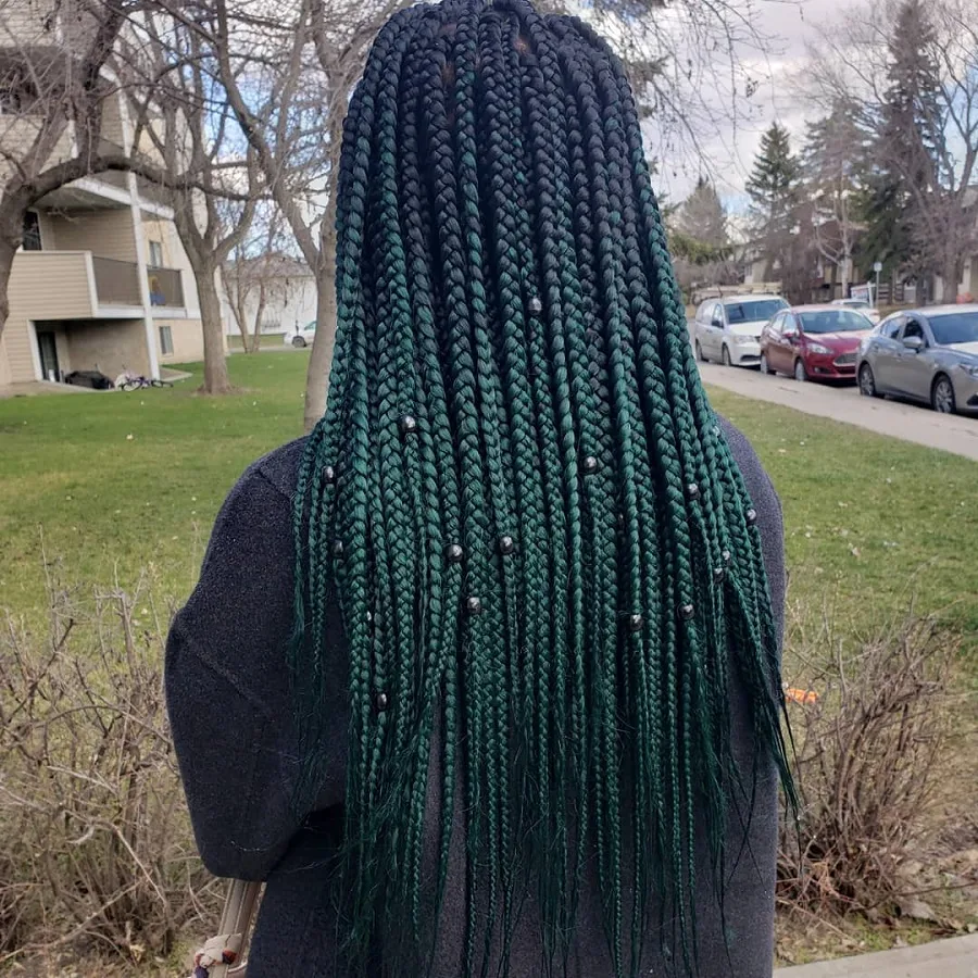 emerald green hair with dark roots