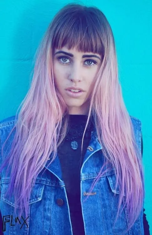 ombre with face framing blunt bangs 