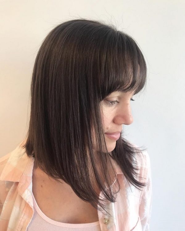 Face-framing bangs with layers for women
