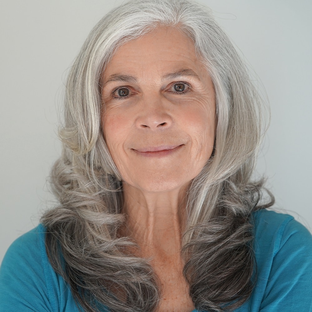 face framing layers on long gray hair