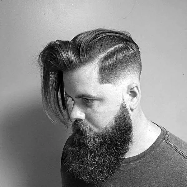 mens Long fade hairstyle with beard 