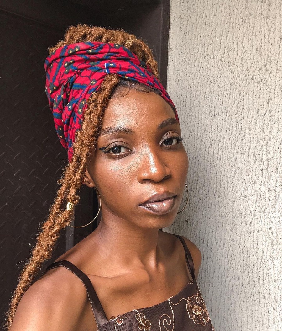faux locs hairstyle with bandana