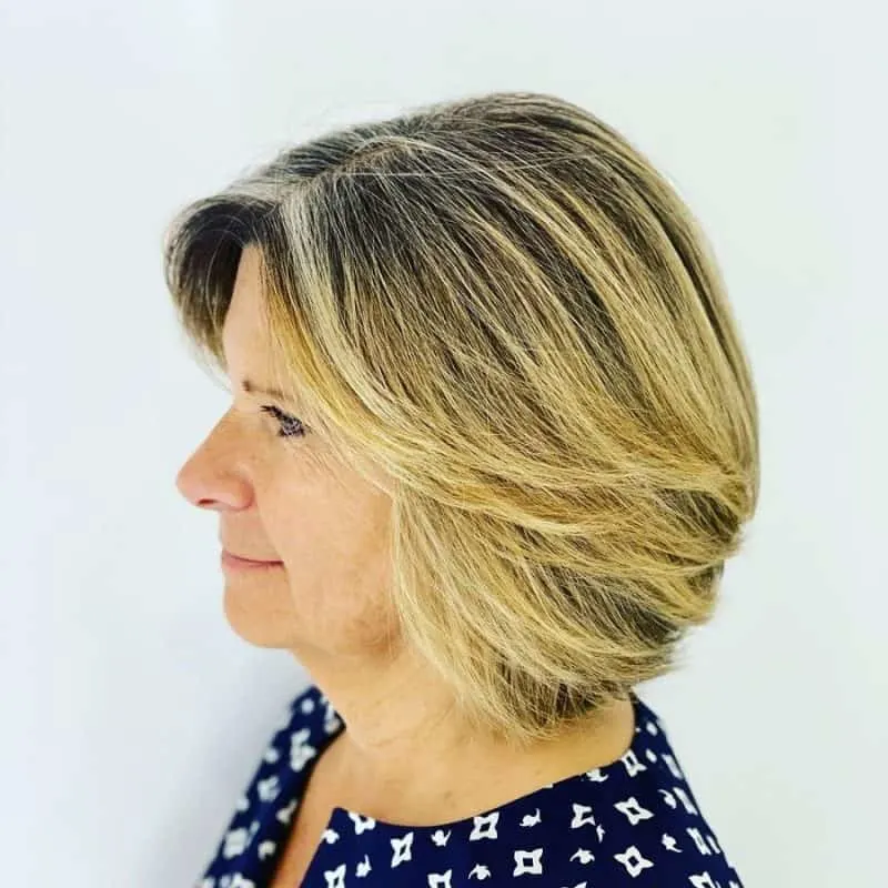 feathered balayage bob