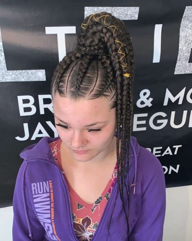 feed in braids into ponytail