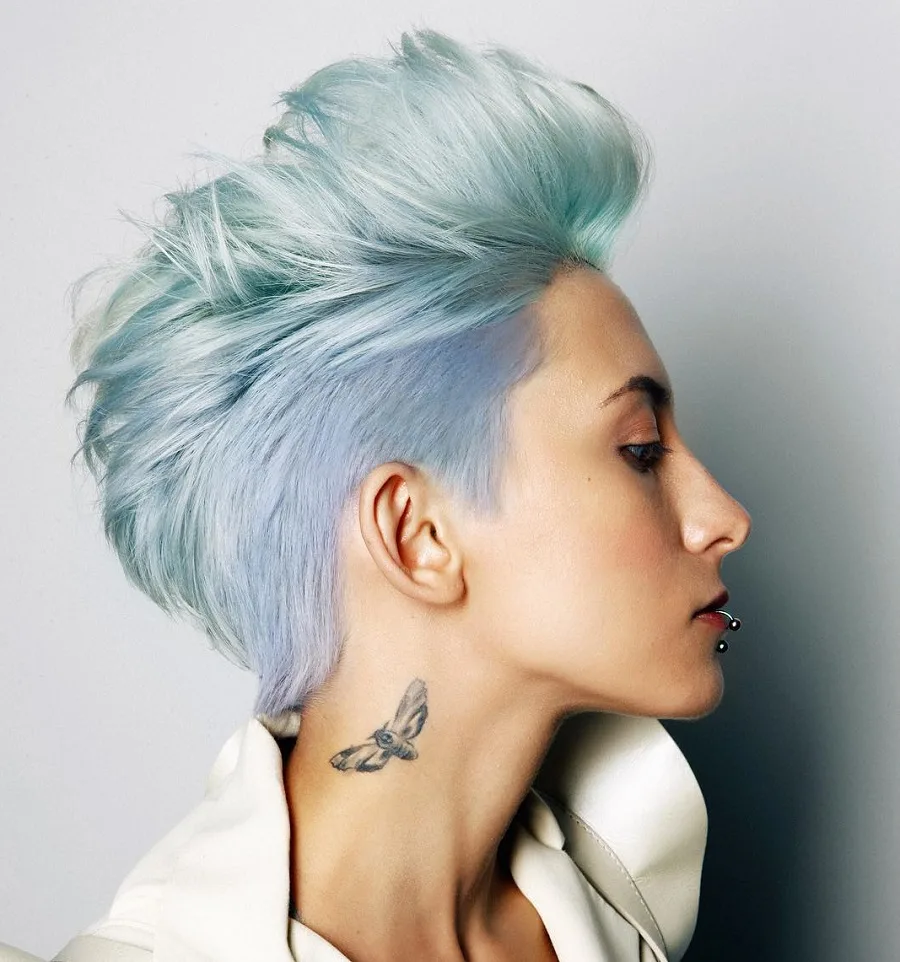 female faux hawk with blue hair