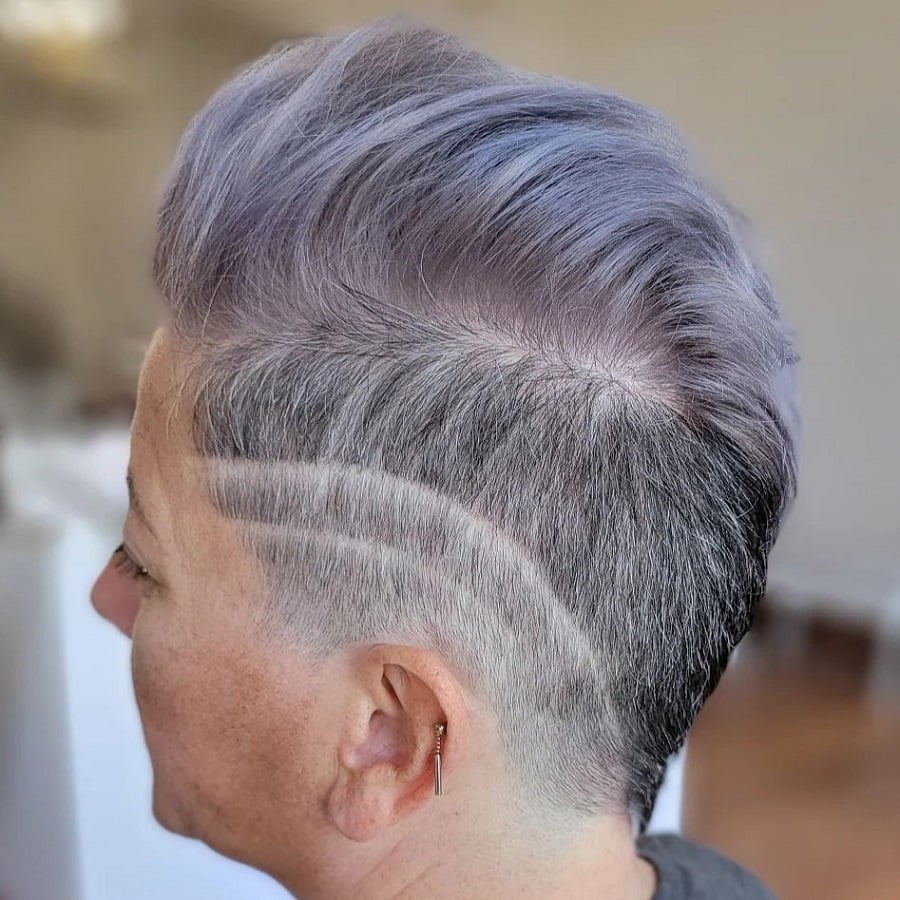 female faux hawk with design