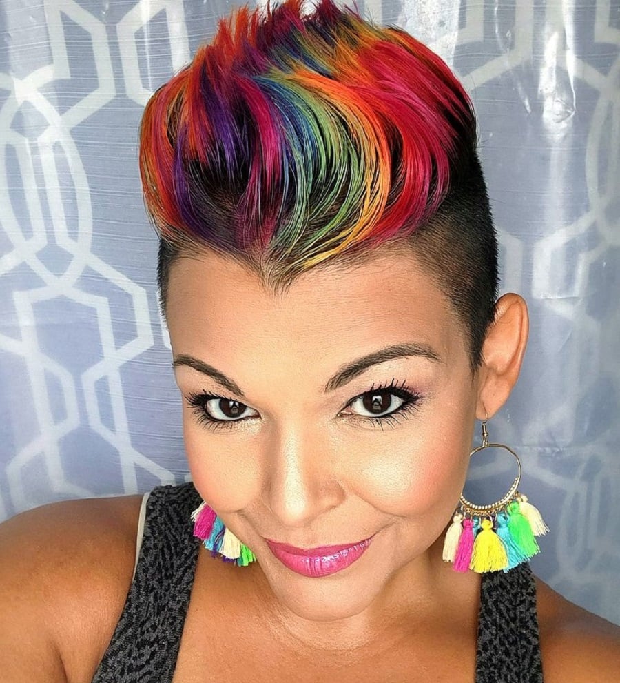 female rainbow fohawk hairstyle