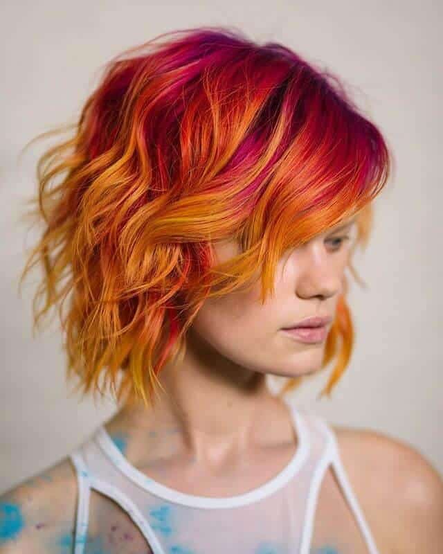 messy bob with fire ombre
