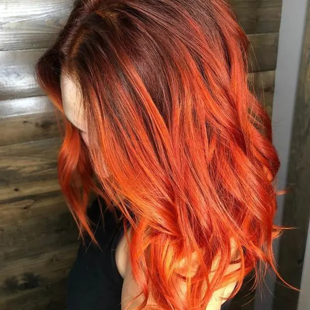 fire red balayage hair