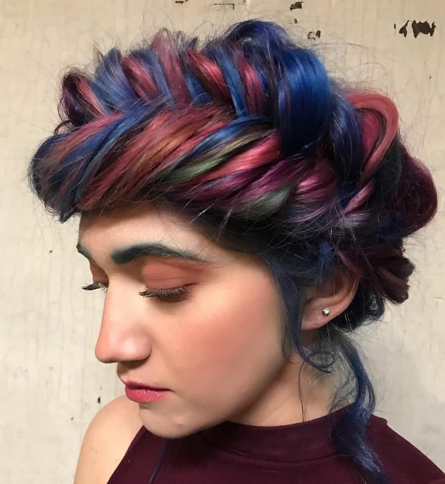 fishtail crown braid for colored hair