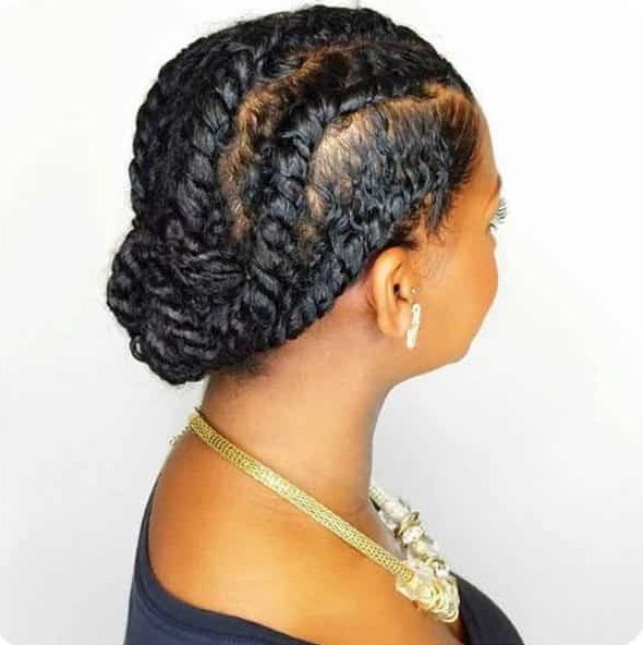 braided flat twist bun hairstyle