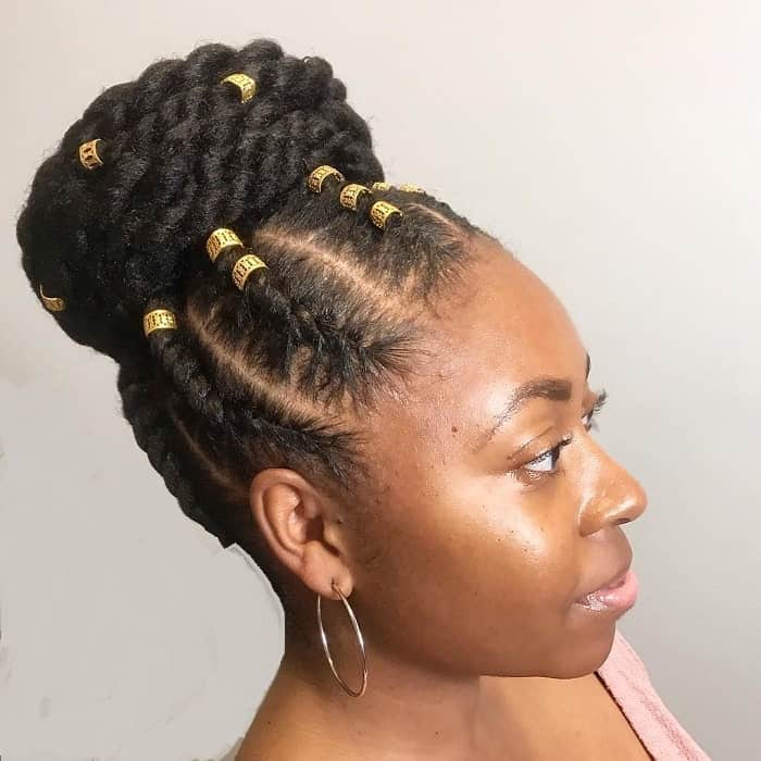 flat twist updo with beads