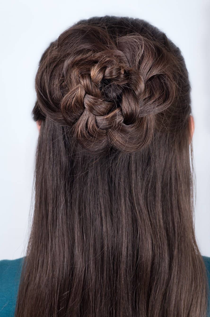 flower bun with long thick hair