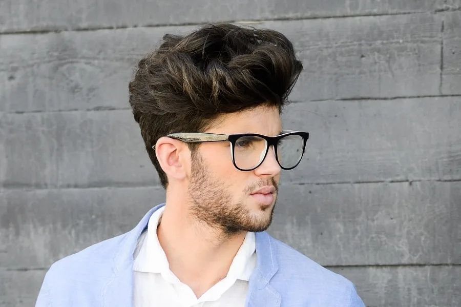 fluffy hairstyle for men with glasses