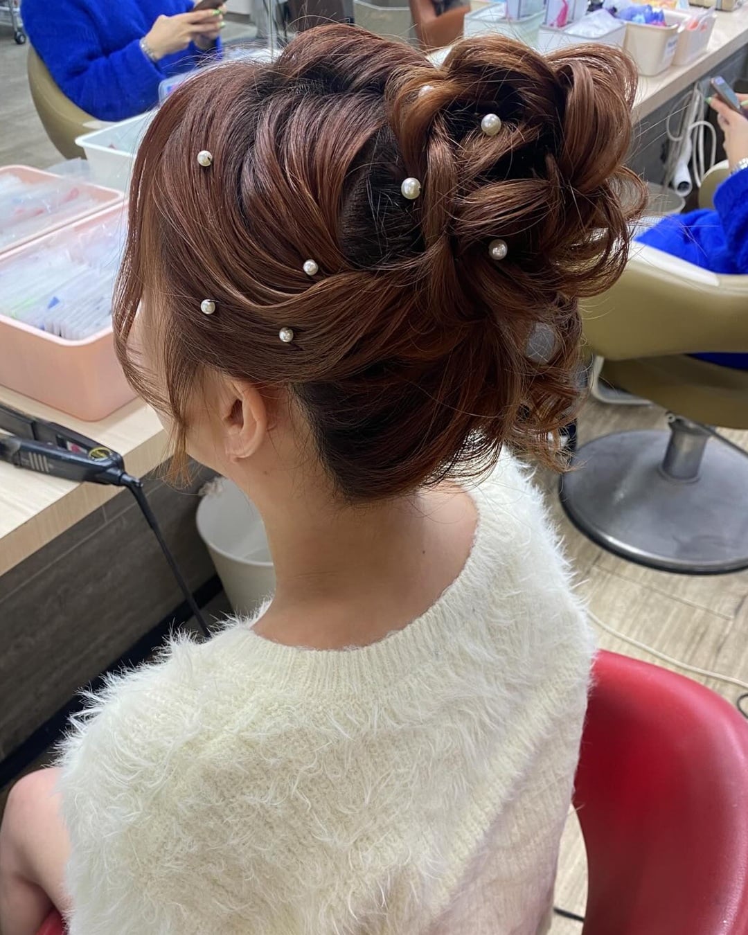 teen girl formal curly updo with pearl pins