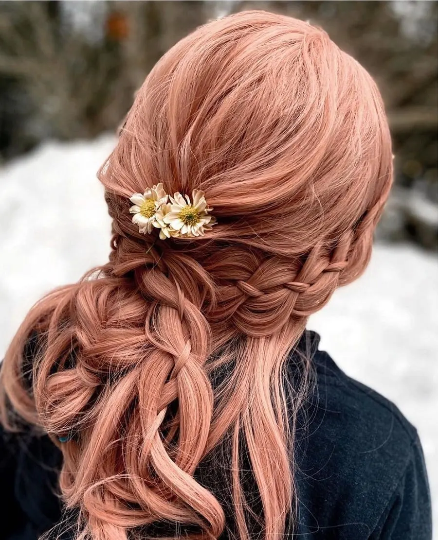 four strand braids with flowers
