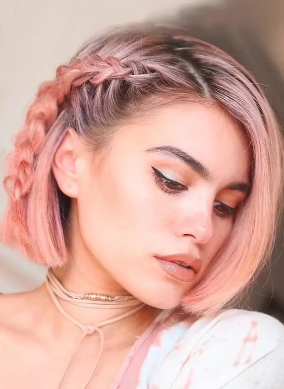 side french braid with short pink hair