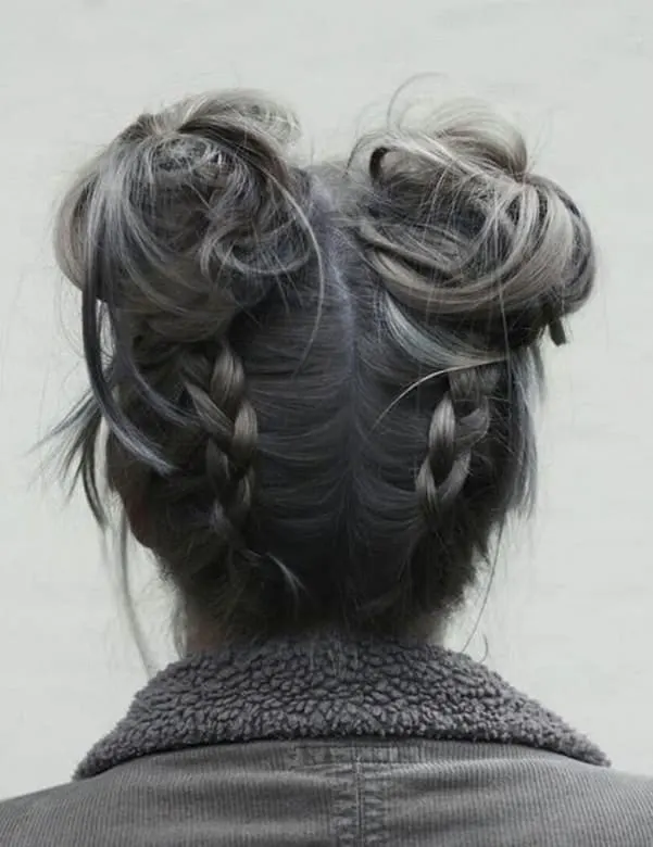 french braided space buns for short hair