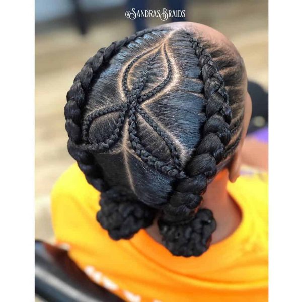 black hair french braid with bun