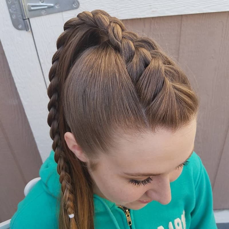 french braided mohawk ponytail