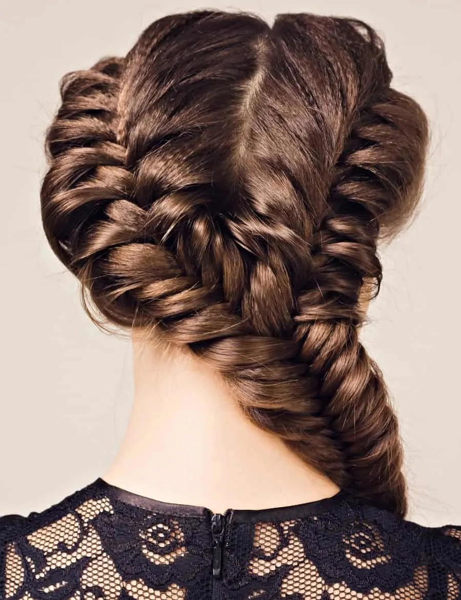 french fishtail bun for long thick hair