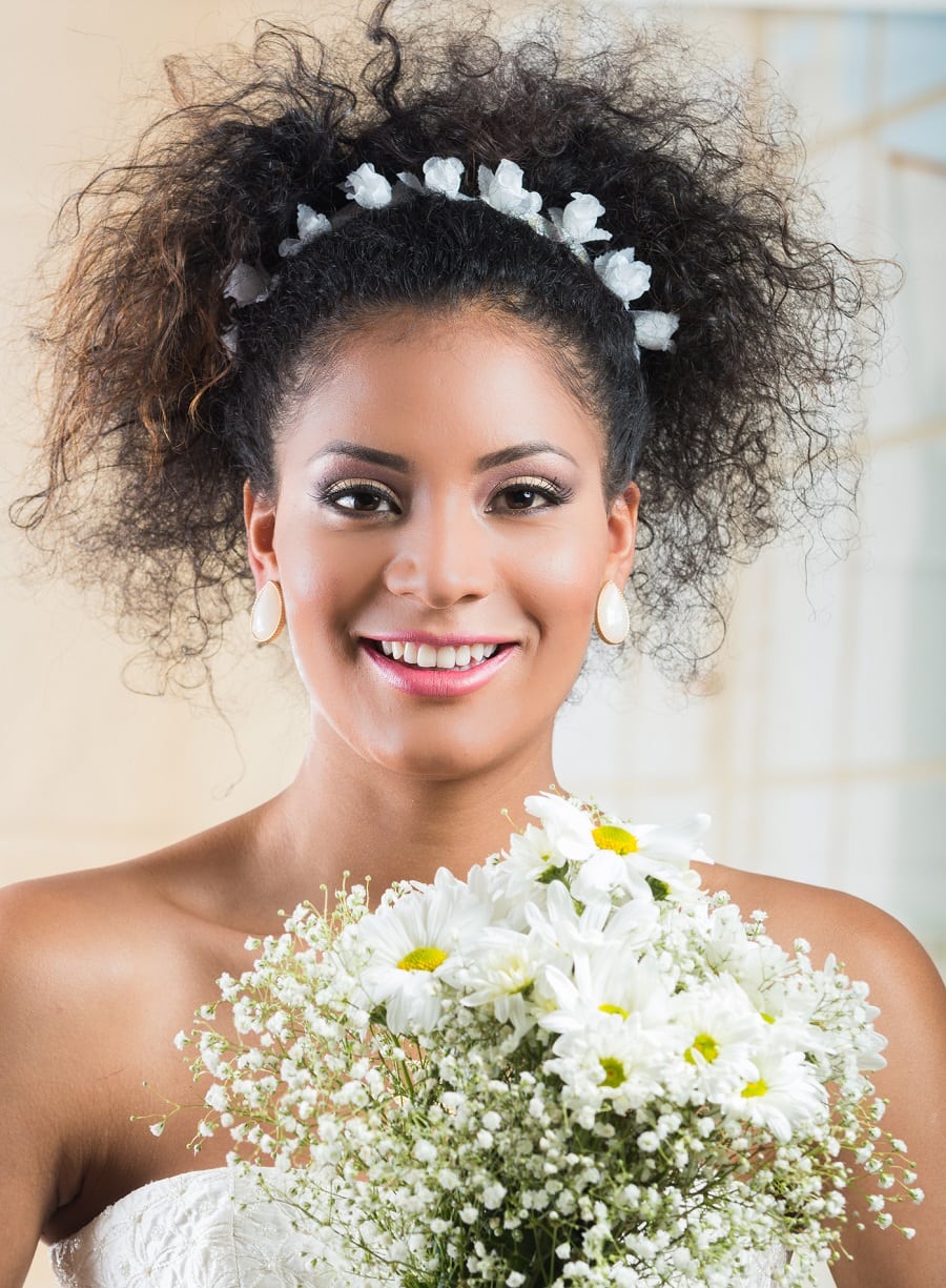 Curly wedding hairstyle with headband