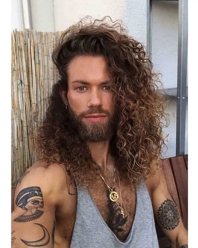 full beard styles with long curly hair