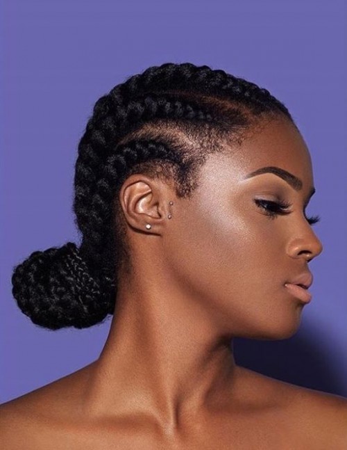 Low bun ghana braids hairstyle for black girl 