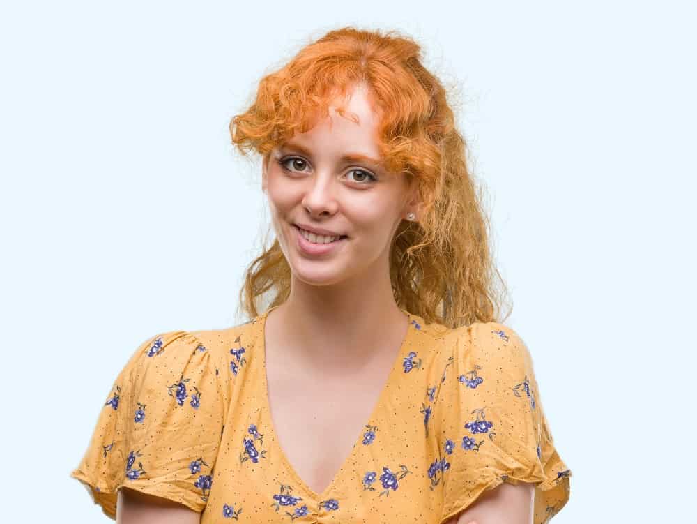 ginger curly hair with bangs