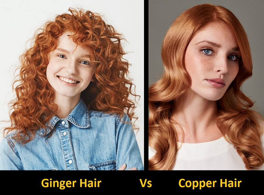 A photo of ginger hair vs. copper hair is shown side by side