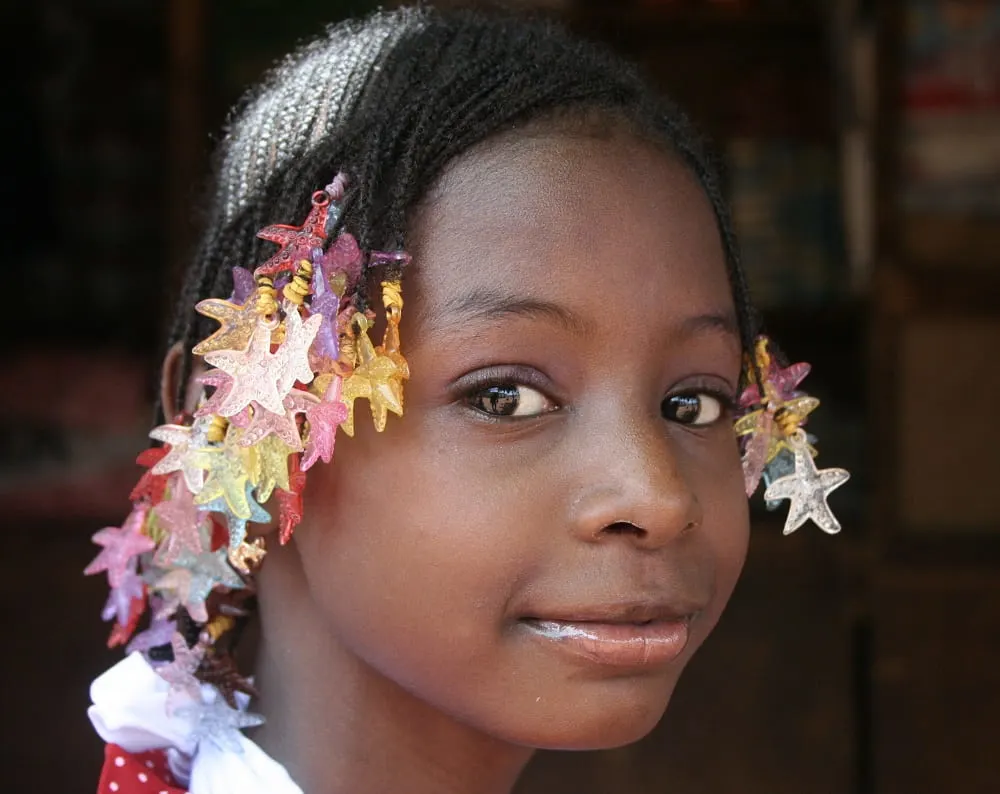 girl's braids with funky beads