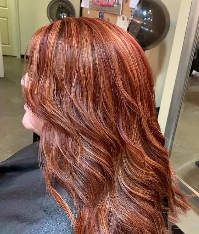 Red Hair with Golden Blonde Highlights