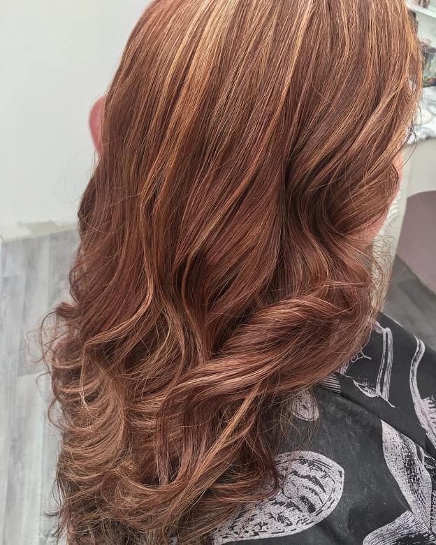 Copper Brown Hair with Golden Blonde Highlights