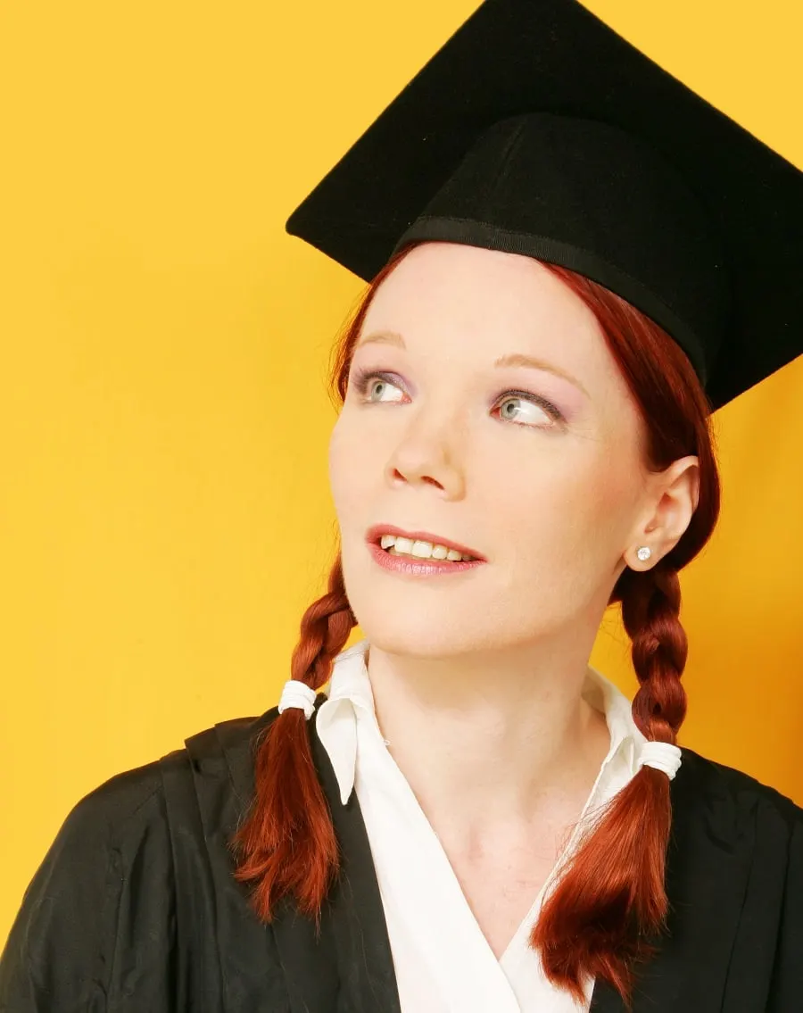 graduation hairstyle with pigtail braids