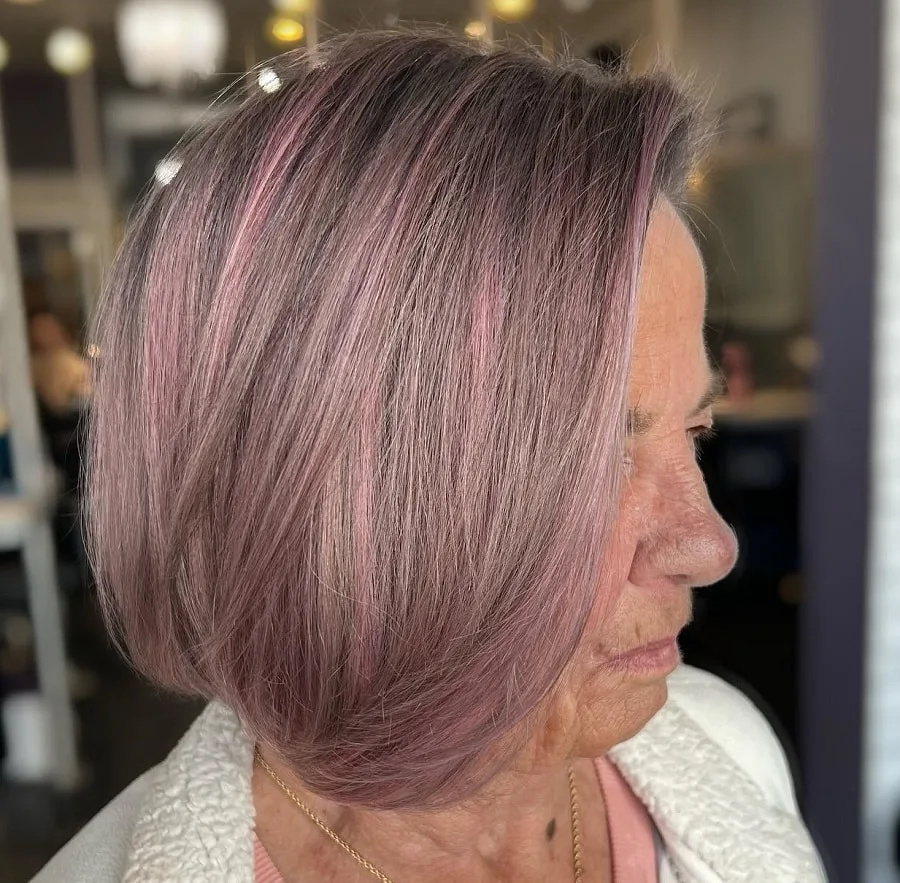 gray bob with pink highlights