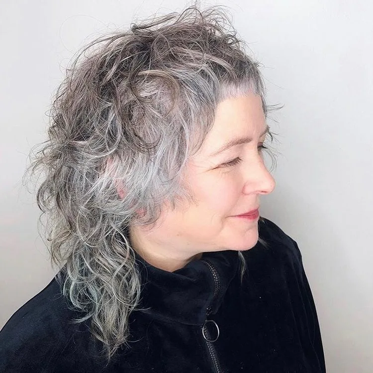 gray curly hair with dark highlights
