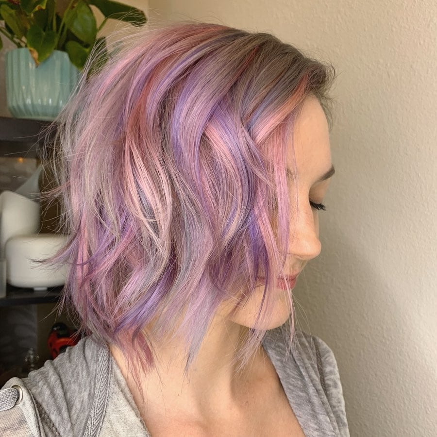gray hair with lavender and pink highlights