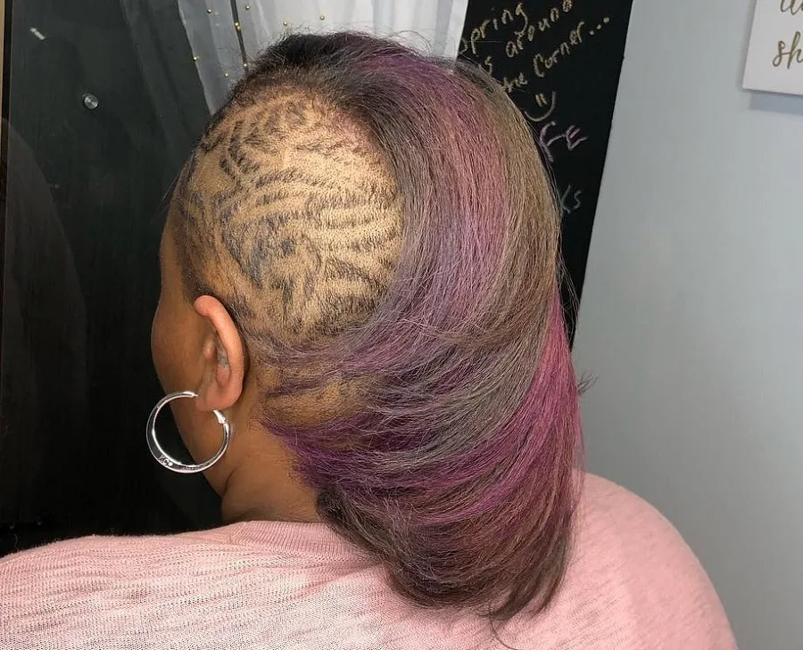 gray hair with purple highlights and shaved side