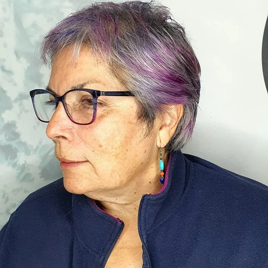 gray hair with purple highlights