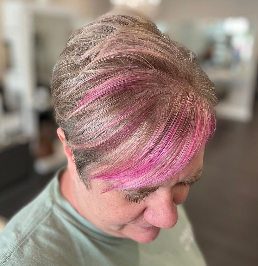gray pixie with pink highlights