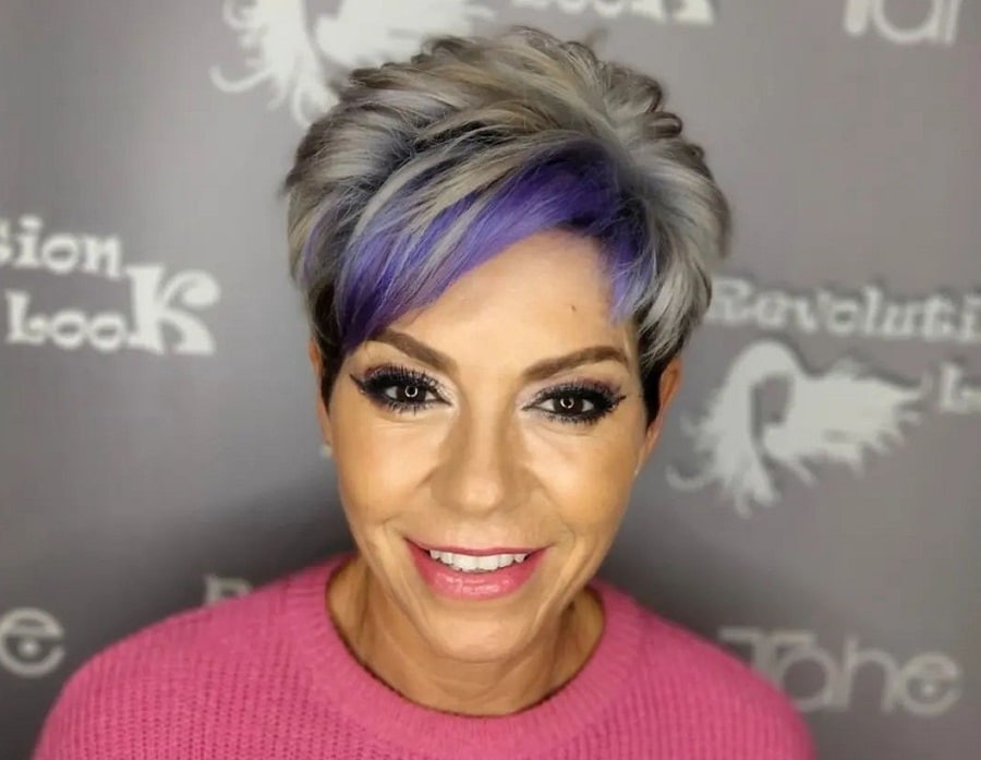 gray pixie with purple highlights