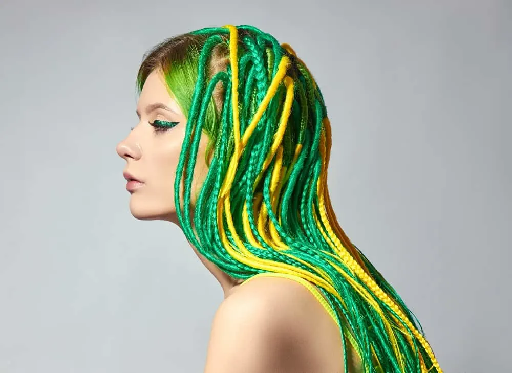 green and yellow box braids