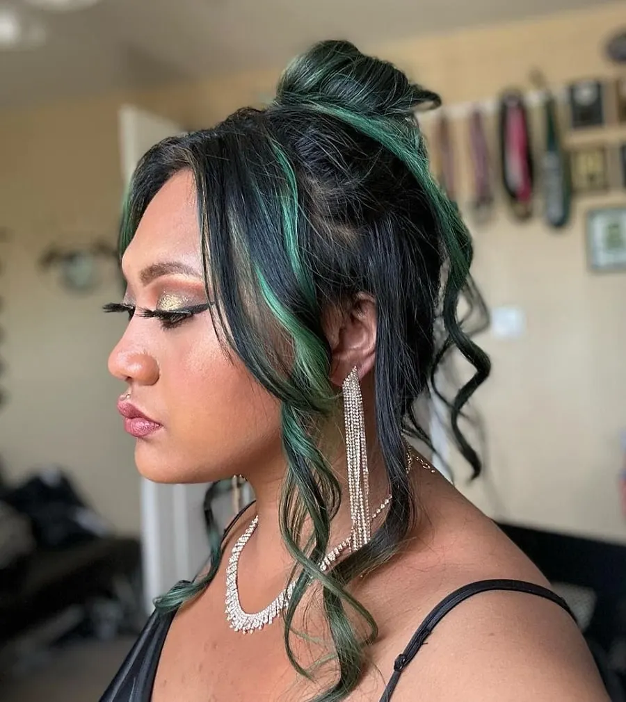 green highlights on dark hair