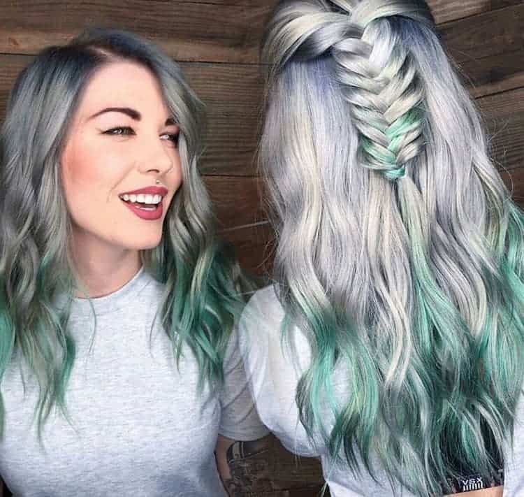 Silver Mint Green Ombre Hair for Women